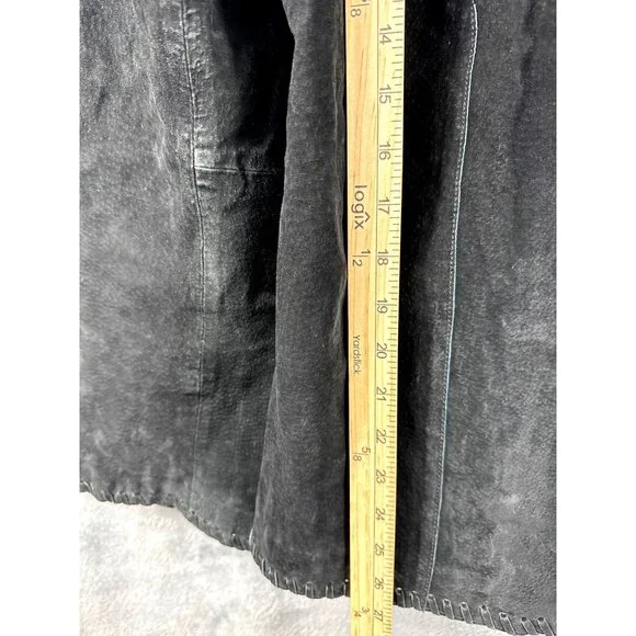 Faded Glory Ladies Leather Jacket L Black Fringe Tie Closure - Picture 6 of 16